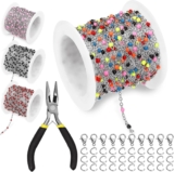 Keadic 42Pcs 304 Jewelry Making Chain Link Rolls Set with Stainless Steel Lobster Clasps, Jump Rings and Jewelry Pliers, 17ft Necklace Chains Bulk for DIY Earring Bracelets Anklet (Colorful)