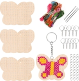Keadic 64 Pcs Btterfly Wooden Cross Stitch Kits, Make Your Own 10 Cross Stitching Keyrings, Wood Sewing Kit, Arts & Crafts Butterfly, Hearts Ornaments, Plastic Needle Embroidery Kit for Beginners