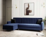 Kendall Quilted Velvet Clic Clac Storage Corner Sofa Bed ( 3 Colours to choose From)