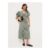 Khaki Floral Puff Sleeve Midi Dress