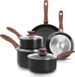 Kichly Non-Stick Granite 8 Pcs Cooking Pots and Pans Set Nonstick Cookware Induction Hob pan Set with 20cm, 28cm Frying Pan Set and 20cm,18cm & 16cm Saucepan Set with Lids