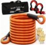 Kinetic Recovery Tow Rope Heavy Duty 7.3m2416t (37480lbs) with D-shackle heavy duty Tow Ropes for Anchoring for Cars Offroad Cars Trucks Boats Snowmobiles SUV