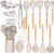 Kitchen Non Stick Cooking Utensils Set 24pcs Silicone Kitchen Utensils Set with Spatula, Utensil Holder and Measuring Spoons, Heat Resistant, Kitchen Tools & Accessories, Wooden Handle-Khaki