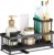 Kitchen Sink Caddy – Sink Tidy Organizer with Removable Sponge Holder Brush Holder, Self-Draining Tray for Countertop Kitchen Storage Organisation (Black)