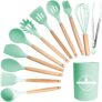 Kitchen Utensil Set, 12 PCS Silicone Cooking Utensils Set with Wooden Handle, Heat Resistant, Nonstick Cookware Tongs Spatula Spoon Set, Dishwasher Safe(Color:Green)