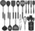 Kitchen Utensil Set, 15pcs Silicone Cooking Kitchen Utensils Set, Cooking Tools Turner Tongs Spatula Spoon for Nonstick Heat Resistant Cookware – (Black)