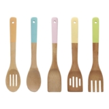 Kitchen Utensil Set, Pastel Handles, Bamboo, 5 Piece