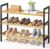 Kitsure Bamboo Shoe Rack 3-Tier Bamboo Wooden Shoe Rack with Built-in Handle, Easy Assembly Shoe Storage for Entryway, Closet or Bedroom (70 65 25 cm, Natural/Black)
