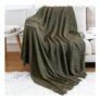 Knitted Throw Blanket, Dark Green Textured, Tassels, 50×60 In, Lightweight