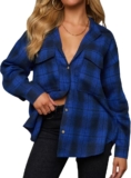 LACOZY Womens Flannel Checked Shirts Long Sleeve Oversized Buffalo Plaid Shirt Collar Button Down Blouses Tops