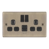 LAP 13A 2-Gang SP Switched Socket 2.4A 12W 2-Outlet Type A USB Charger Antique Brass with Black Inserts – Free C&C