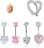 LAXPICOL 5Pcs 14G 10mm Belly Button Bars, Stainless Steel Belly Button Piercing with white & Pink CZ, Internally Threadedr Belly Bar Body Piercing Jewelry-Style A