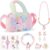 LEBKFT 9 Pcs Unicorn Jewelry Set for Girls, Unicorn Gifts for Girls Ages 3-8 with Plush Crossbody Bag Necklace Bracelet Earrings Rings Pink Birthday Presents for 4 5 6 Year Old Girl