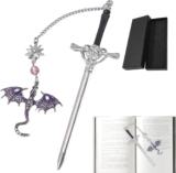 LEBKFT Dragon Bookmark with Gift Box, Purple Double-Winged Sword Bookmark for Readers Unique Metal Fantasy & Gothic Bookmark for Adults Cool Dragon Gift for Men and Women