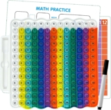 LEBKFT Multiplication Poppet Tables 12×12, Math Fidget Toy Times Tables Sensory Multiplication Table Poppet Toy with Practice Cards and Erasable Marker Pen for Teachers Student (White Edge)