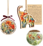 LEBKFT Wooden Elephant and Round Pendant Ornament Set with Story Card, Meaningful Friendship Gifts for Women Best Friend Sisterhood Keepsake Birthday with Card for Her (A)