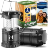 LED Camping Lanterns (Black, 2 PK) Durable Emergency Lights for Power Outages, Long-Lasting Battery-Powered Lights w/ 3 Adjustable Brightness, Collapsible Lamps for Indoor & Outdoor Use