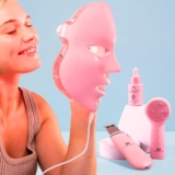 LED Face Mask Light Therapy Premium Spa Kit (4 Pcs) – With Ultrasonic Scrubber, Ultrasonic Brush & Green Tea Serum – 7 Colors (Blue & Red) Light Therapy Mask -Spa Light Therapy Facial For Rejuvenation