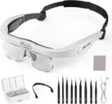 LED Head Magnifier, Rechargeable Hands-Free Headband Magnifying Glass with 4 Detachable Lenses, 1.5X-5.0X Glasses for Close Work Crafts Jewelry Reading