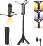 LED Work Light with Magnetic Stand 800-2000LM 3 Colour Temperatures 3-Sided Head Digital Display Rechargeable Rotating Work Light Camping Light with Removable Tripod, Hook