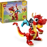 LEGO Creator 3in1 Red Dragon Toy to Fish Figure to Phoenix Bird Model, Animal Figures Set, Gifts for 6 Plus Year Old Boys, Girls and Kids 31145