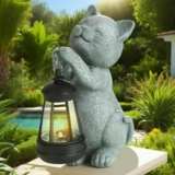 LETITIN Solar Cat Garden Statue with Lights, Outdoor Cat Decor with Solar Powered LED – Weather Resistant Figurine for Yard, Patio, Lawn – Night Light Gift for Cat Lovers