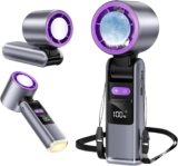 LETOUR Handheld Fan with Ice Cooler, Portable USB Rechargeable Turbo Fans, Personal Mini Electric Handheld Fan 5 Speeds Led Display Foldable Small Fans with Lamp for Home Office Travel Camping