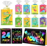 LIKYMO Party Bag Fillers for Kids – Scratch Art Party Bag Fillers, Arts and Crafts Rainbow Scratch Notebooks Gifts age 4-9 Birthday Classroom Gifts for Boys Girls (24-pack-Dinos)