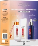 LOreal Paris Dermatologist Favourites Giftset, Three Dermatologist Validated Products 12% Pure Vitamic C Serum SPF 50 Anti-UV Fluid 0.2% Pure Retinol Night Serum Complete Day & Night Routine