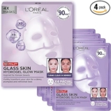 LOreal Paris Revitalift Filler Hydrogel Glow Mask 4 Pack, for Glass Skin, Korean-Skincare Inspired, Tissue Face Mask, Visibly Transform Skin, Dewy, Plumped and Refreshed Look, 4pc