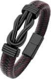 LUVDECO 1PC Braided Leather Bracelet for Men Brown Black Magnetic Wristbands for Husband Boyfriend Son Gift Dad Birthday Christmas Valentines Day Mens Jewellery