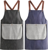 LUVDECO 2 Pack Striped Bib Apron with Cross Back & Detachable Coral Fleece Towel, Adjustable Sleeveless Kitchen Aprons for Cooking with 2 Pockets for Women Men