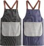 LUVDECO 2 Pack Striped Bib Apron with Cross Back & Detachable Coral Fleece Towel, Adjustable Sleeveless Kitchen Aprons for Cooking with 2 Pockets for Women Men