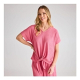 Ladies Coral Plisse Tie-Front Top