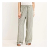 Ladies Khaki Linen-Blend Stripe Trousers