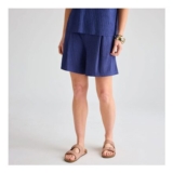 Ladies Navy Plisse Shorts