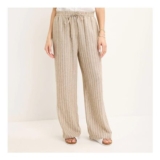 Ladies Stone Linen-Blend Stripe Trousers