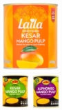 Laila Sweetened Mango Pulp 850g/KTC Sweetened Mango Pulp 850g £2.08/KTC Alphonso Mango Pulp 850g £2.24