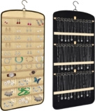 Large Hanging Jewelry Organizer Storage Roll with Hanger Metal 360Hooks Double-Sided Jewelry Holder for Earrings, Necklaces, Rings on Closet, Wall, Door, Wardrobe(Black)