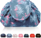 Lazy Drawstring Makeup Bags, Large Capacity Waterproof Travel Portable Cosmetic Bag Pouch Makeup Pouch Storage Organiser for Women Girl (Flamingo)