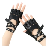 Leather Fingerless Gloves for Men and Women with Rivets