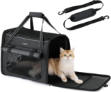 Lesure Foldable Cat Carrier for Travel – Stable Soft Sided Pet Transport Carrier Bag with Breathable Mesh, Car Safety Belt, Shoulder Strap & Removable Mat for Cats & Kittens, 43.5×29.5x34cm, Black