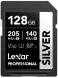 Lexar 128GB SD Card SILVER, Up to 205MB/s Read, 140MB/s Write, SDXC UHS-I Memory Card, Class 10, U3, V30, SD Card for Professional