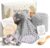 Lictin Baby Gift Set for Boys Girls, 14PCS Baby Shower Gifts, Neutral Newborn Gifts Basket with Baby Blanket, Wooden Monthly Milestone Cards, Elephant Security Blanket (Grey, 14pcs)