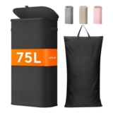 Lifewit 75L Foldable Laundry Basket with Lid, Black