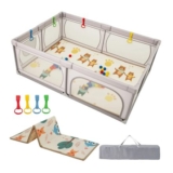 Light Grey Gymax Baby Playpen 206×147 Cm Mesh Walls