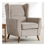 Lily Taupe Chenille Wingback Armchair with Wooden Legs