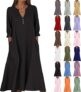 Linen Dresses for Women UK 2026 Causal V-Neck Short Sleeve Summer Dresses for Women Vacation Fashion Elegant Beach Boho Dress with Pockets Ladies Maxi Holiday Party Club Dress Plus Size Clothing
