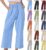 Linen Trousers Womens Casual Summer Loose Fit Lounge Pants with Pockets Fashion Elastic Waist Wide Leg Boho Ladies Cropped Trouser for Beach Holiday Wear