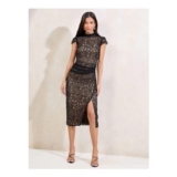 Lipsy Black Lace Short Sleeve Bodycon Midi Dress